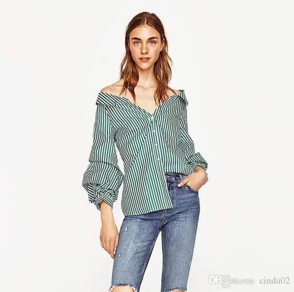 autumn women shirts loose casual blouses off shoulder blusas slash neck long sleeve buttons stripe, White 
autumn women shirts loose casual blouses off shoulder blusas slash neck long sleeve buttons stripe, White