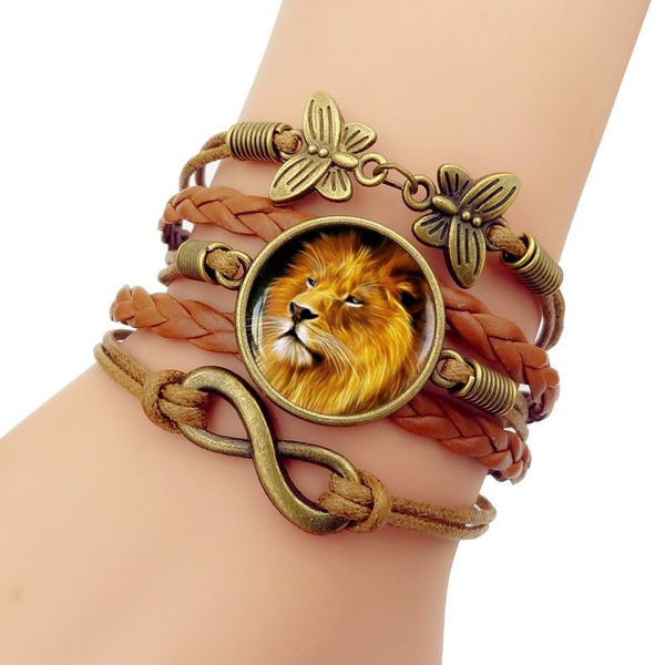 2020 new fashion glass cabochon, lion bracelet, leather woven bracelet, exquisite gifts for men and women, Black 
2020 new fashion glass cabochon, lion bracelet, leather woven bracelet, exquisite gifts for men and women, Black