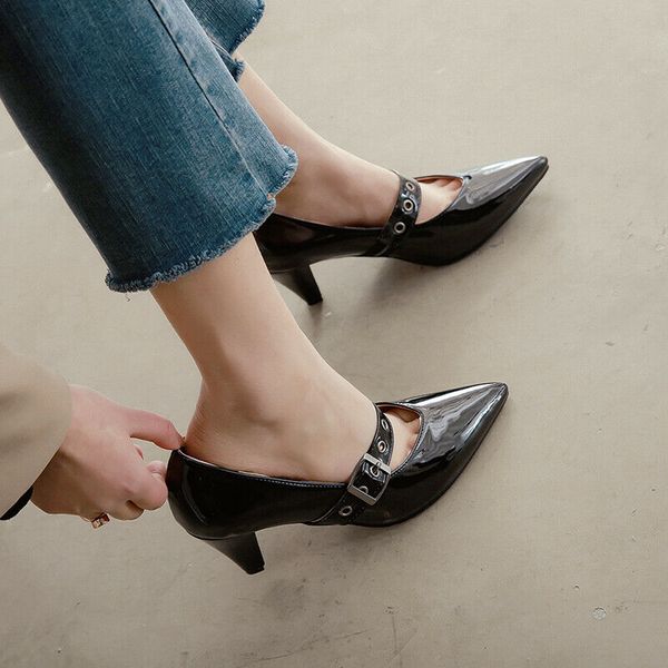 patent leather pumps ladys pointed to high heels shoes party womens buckle, Black
patent leather pumps ladys pointed to high heels shoes party womens buckle, Black