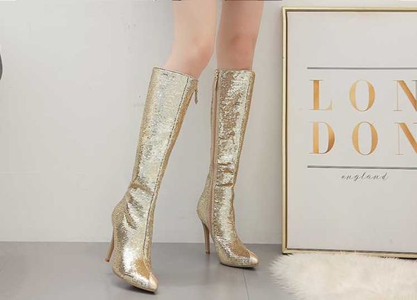 good nightclub high heel women knee high boots long booties black gold sequins winter botas mujer
good nightclub high heel women knee high boots long booties black gold sequins winter botas mujer