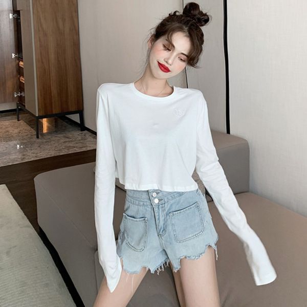 women autumn korean style retro solid color wild short style loose long sleeve t-shirt, White
women autumn korean style retro solid color wild short style loose long sleeve t-shirt, White