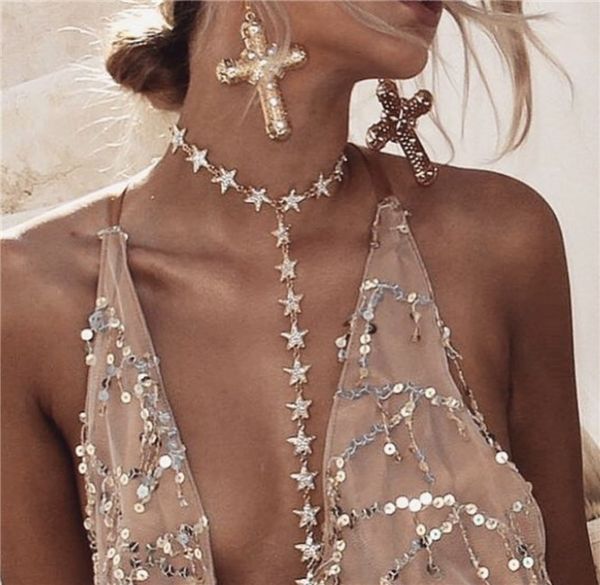 2020 fashion necklace clavicle chain flashing diamond five-pointed star body chain personality trendy girl bikini nightclub accessories, Silver
2020 fashion necklace clavicle chain flashing diamond five-pointed star body chain personality trendy girl bikini nightclub accessories, Silver
