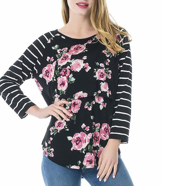 female tee shirt crops striped stitching long sleeve t-shirt crew neck infant mummy breastfeeding clothes nursing clothing, White
female tee shirt crops striped stitching long sleeve t-shirt crew neck infant mummy breastfeeding clothes nursing clothing, White