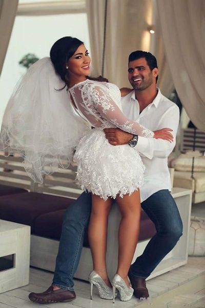 ppring short wedding dresses bridal gowns robe de mariée long sleeves sheer tulle crew neck lace applique short vestido de noiva, White
ppring short wedding dresses bridal gowns robe de mariée long sleeves sheer tulle crew neck lace applique short vestido de noiva, White