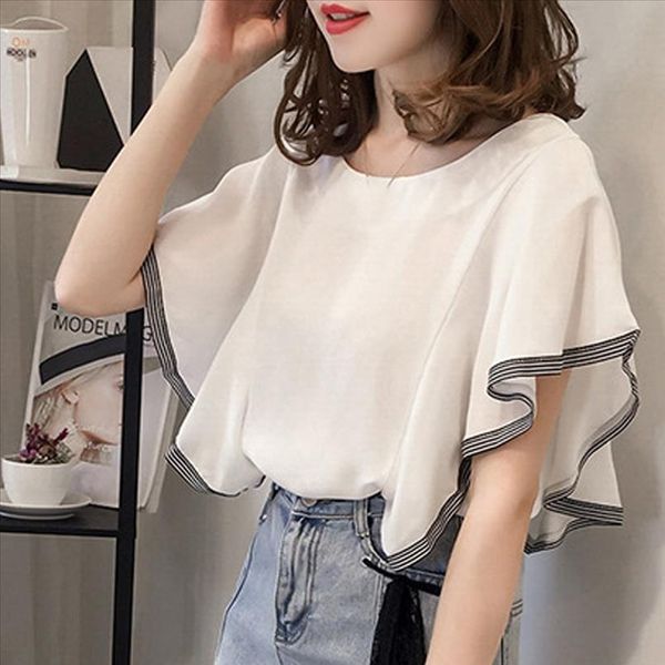 new arrival chiffon blouse women summer short sleeve lotus sleeve o neck stripe stitching ladies shirt blouse plus size 4xl, White
new arrival chiffon blouse women summer short sleeve lotus sleeve o neck stripe stitching ladies shirt blouse plus size 4xl, White