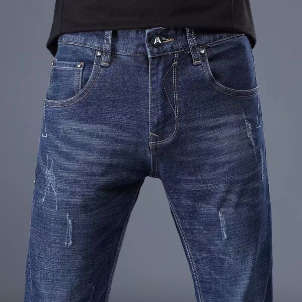 casual trousers men pants cotton jeans male loose denim pants men slim scratched dark blue long trousers plus size
