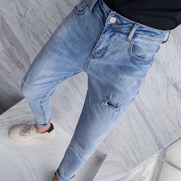 men's jeans ewq / clothing blue korean style stretch trendy leggings hole denim pants ankle-length trousers 2021 9y3645
men's jeans ewq / clothing blue korean style stretch trendy leggings hole denim pants ankle-length trousers 2021 9y3645