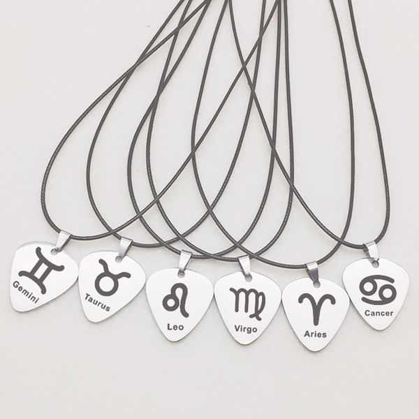 dxjel stainless steel jewelry guitar pick pendant necklace aries taurus gemini leo zodiac charms necklace fashion accessories, Silver
dxjel stainless steel jewelry guitar pick pendant necklace aries taurus gemini leo zodiac charms necklace fashion accessories, Silver