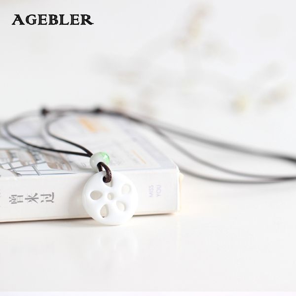 white lotus root pattern creative handmade necklace ceramic jewelry art boho style for women black rope chain, Silver
white lotus root pattern creative handmade necklace ceramic jewelry art boho style for women black rope chain, Silver
