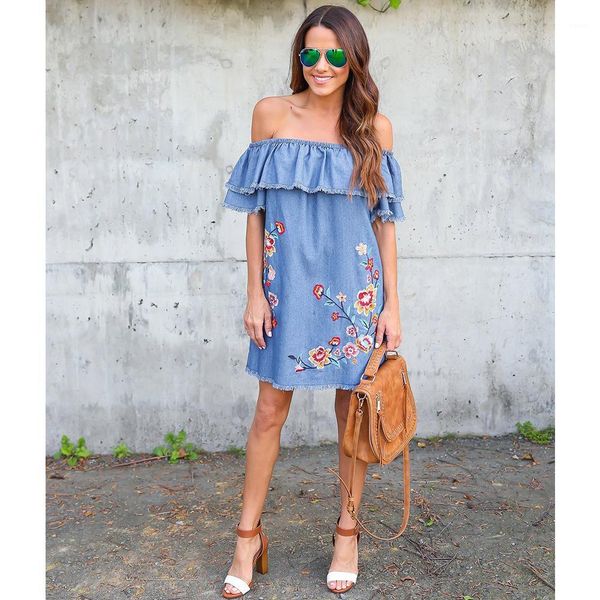 neck dresses women summer fashion designer ruffle mini jean dresses fashion women clothing embroidery slash, Black;gray
neck dresses women summer fashion designer ruffle mini jean dresses fashion women clothing embroidery slash, Black;gray