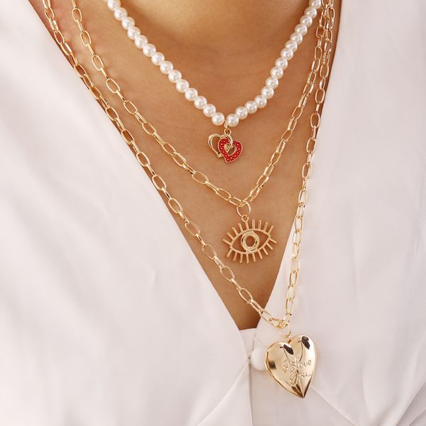 new fahion multi-layer pearl beads chain necklace eye heart charms pendant necklace for women, Silver
new fahion multi-layer pearl beads chain necklace eye heart charms pendant necklace for women, Silver