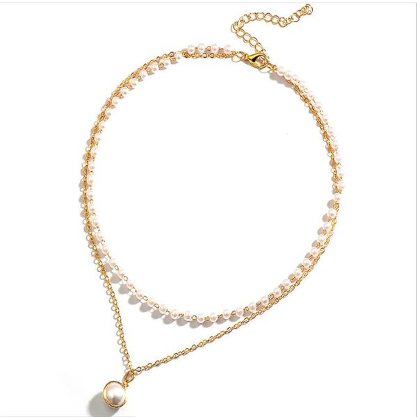 simple double layer pearl necklace korean temperament short clavicle chain female tide choker necklace, Silver 
simple double layer pearl necklace korean temperament short clavicle chain female tide choker necklace, Silver