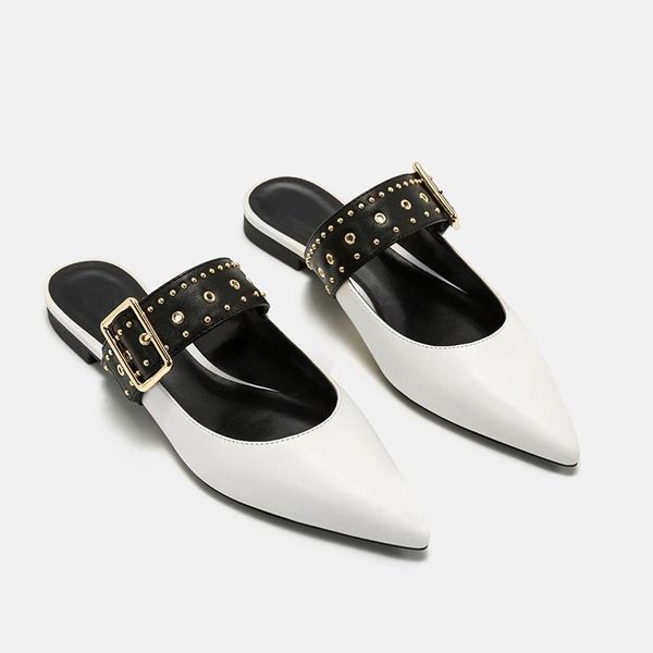 female shoes pointed toe rivet ladies' slippers mules for women 2020 new flat metal decoration fabric rubber slides basic, Black
female shoes pointed toe rivet ladies' slippers mules for women 2020 new flat metal decoration fabric rubber slides basic, Black