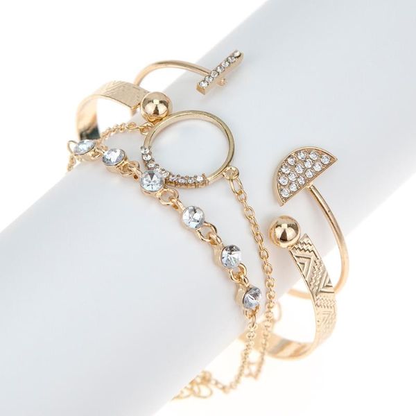 4pcs/set gold color bracelets geometric metal chain bracelet rhinestone bracelet bangles charm wrist jewelry, Black
4pcs/set gold color bracelets geometric metal chain bracelet rhinestone bracelet bangles charm wrist jewelry, Black