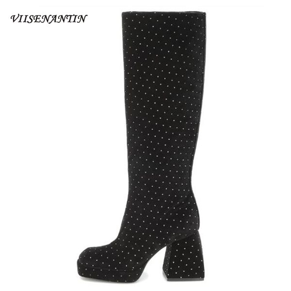 square-toe high-tube leather high-heel boots square-heel knee-length thick-heel platform knight boots over the knee, Black
square-toe high-tube leather high-heel boots square-heel knee-length thick-heel platform knight boots over the knee, Black