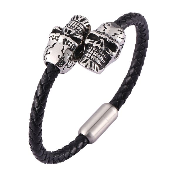 double bracelet men black braided leather bangle bracelet steel magnetic clasp punk jewelry c0468, Golden;silver
double bracelet men black braided leather bangle bracelet steel magnetic clasp punk jewelry c0468, Golden;silver