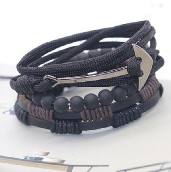 jewelry bracelets beaded for men fishhook boat anchor leather double-deck bracelets fashion of shipping, Black 
jewelry bracelets beaded for men fishhook boat anchor leather double-deck bracelets fashion of shipping, Black