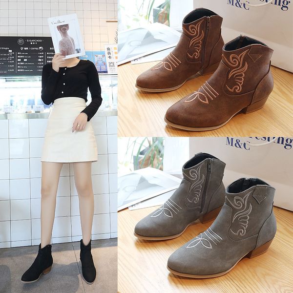 women embroidery side zipper boots fashion suede low heel shoes women short boots square heels casual ankle botas mujer, Black
women embroidery side zipper boots fashion suede low heel shoes women short boots square heels casual ankle botas mujer, Black