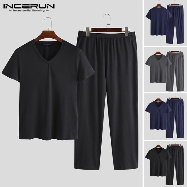2020 spring new men pajamas sets casual short sleeve v neck loose pajamas for men solid color sleepwear suit homewear incerun, Black;brown
2020 spring new men pajamas sets casual short sleeve v neck loose pajamas for men solid color sleepwear suit homewear incerun, Black;brown