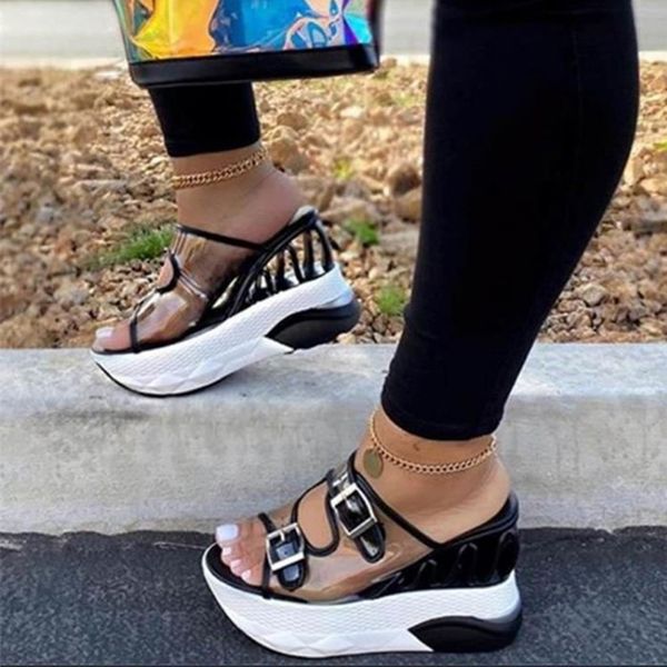 summer women slippers plus size transparent slides beach wear buckle hollow platform female wedges shoes high heel, Black
summer women slippers plus size transparent slides beach wear buckle hollow platform female wedges shoes high heel, Black