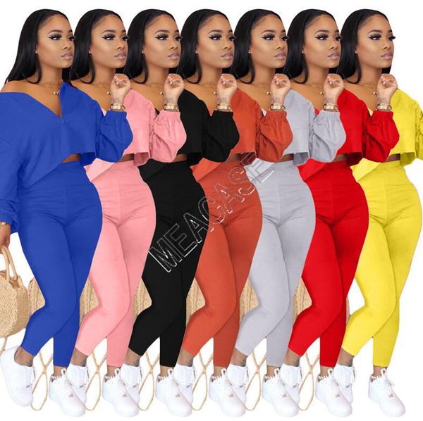 women trasksuit two pieces outfits off shoulder long sleeves t shirt crop pants leggings solid color autumn winter sweat suit d9109, White
women trasksuit two pieces outfits off shoulder long sleeves t shirt crop pants leggings solid color autumn winter sweat suit d9109, White