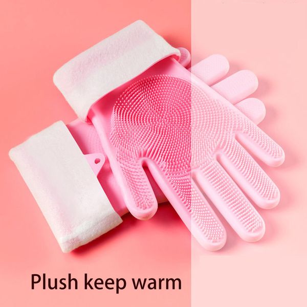 1 pair plush keep warm silicone kitchen cleaning dishwashing gloves magic scrubber rubber dish washing gloves kitchen gadgets 
1 pair plush keep warm silicone kitchen cleaning dishwashing gloves magic scrubber rubber dish washing gloves kitchen gadgets