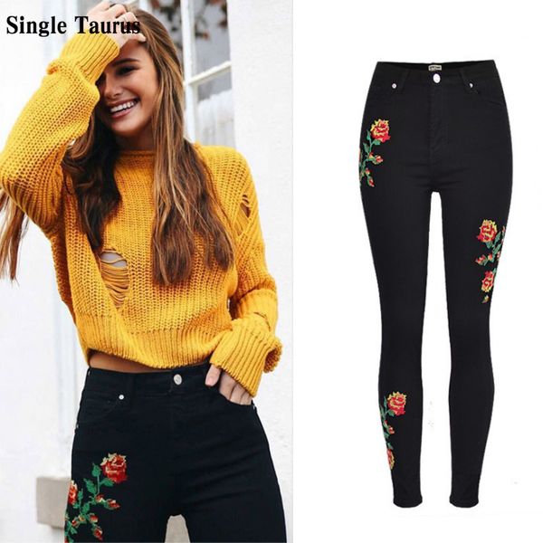 women's jeans cross stitch woman 's embroidery high waist black slim skinny pencil pants streetwear casual flower pattern denim tr, Blue
women's jeans cross stitch woman 's embroidery high waist black slim skinny pencil pants streetwear casual flower pattern denim tr, Blue
