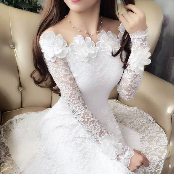 casual dresses spring summer women slash neck floral lace dress female high waist long sleeve a-line party vestidos, Black;gray
casual dresses spring summer women slash neck floral lace dress female high waist long sleeve a-line party vestidos, Black;gray