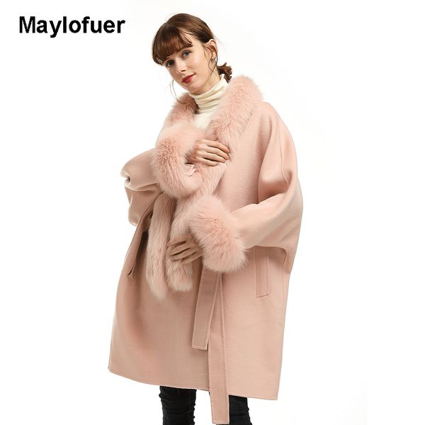 women's wool & blends maylofuer 100% real fur collar detachable, cashmere coat women bat sleeves oversize jacket with cuffs, Black
women's wool & blends maylofuer 100% real fur collar detachable, cashmere coat women bat sleeves oversize jacket with cuffs, Black