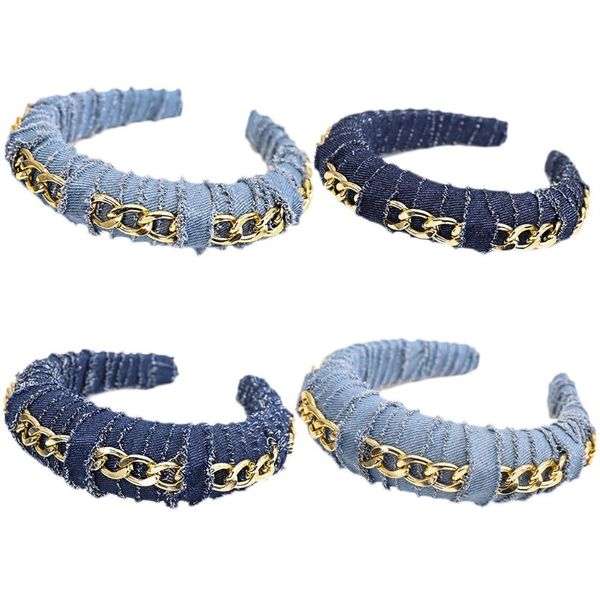 women vintage wide hair hoop denim cloth metal chain sponge padded headband twisted distressed striped solid color headdress
women vintage wide hair hoop denim cloth metal chain sponge padded headband twisted distressed striped solid color headdress