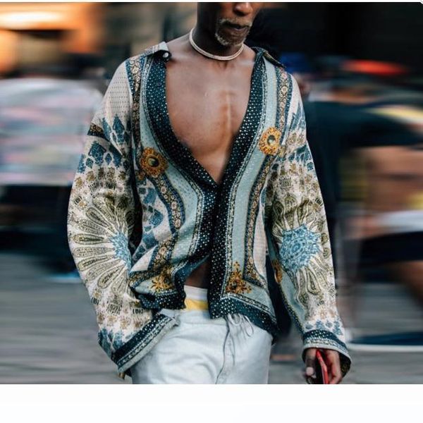 mens shirt bohemian printed deep v-neck shirt men lapel collar vintage long sleeve blouse high street mens casual shirts asian size, White;black
mens shirt bohemian printed deep v-neck shirt men lapel collar vintage long sleeve blouse high street mens casual shirts asian size, White;black