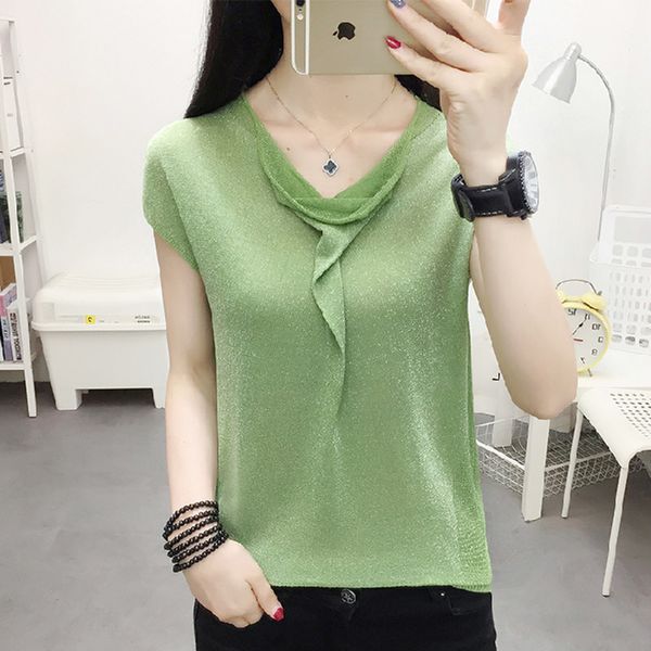 women's t-shirt lurex knitted ruffled v-neck tshirt loose casual soft knitting tee shirt female 2021 summer dames t, White
women's t-shirt lurex knitted ruffled v-neck tshirt loose casual soft knitting tee shirt female 2021 summer dames t, White
