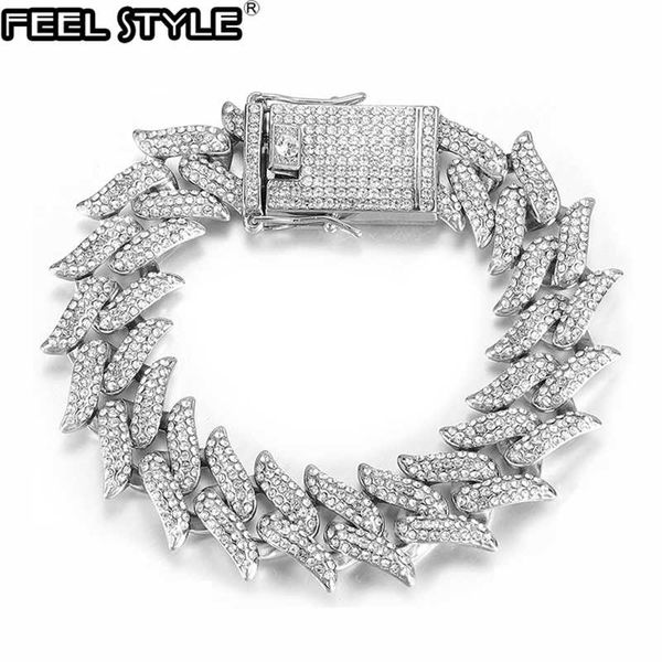 hip hop 19mm bling + iced out alloy rhinestones thorns cuban link chain bracelet for men jewelry, Black
hip hop 19mm bling + iced out alloy rhinestones thorns cuban link chain bracelet for men jewelry, Black