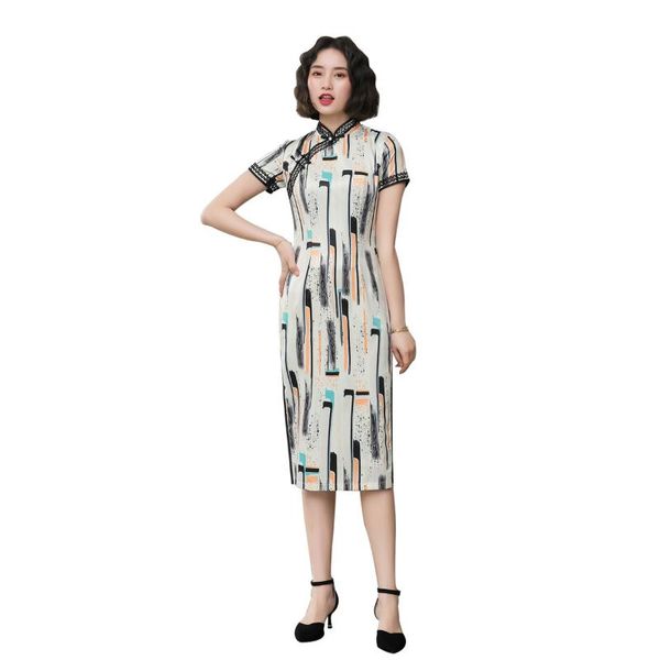 shanghai story short sleeve vertical striped chinese dress faux silk cheongsam knee length qipao with lining 2 color, Red
shanghai story short sleeve vertical striped chinese dress faux silk cheongsam knee length qipao with lining 2 color, Red