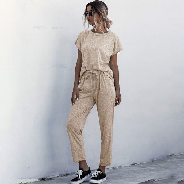 women solid short sleeves t-shirt pats set round neck elastic waist pockets comfortable tracksuit casual 2pcs loungewear, Gray
women solid short sleeves t-shirt pats set round neck elastic waist pockets comfortable tracksuit casual 2pcs loungewear, Gray