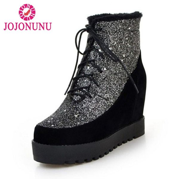 fitwee women plush fur snow boots round toe hidden heel wedges platform shoes fashion sequins warm ankle boots size 34-43, Black
fitwee women plush fur snow boots round toe hidden heel wedges platform shoes fashion sequins warm ankle boots size 34-43, Black
