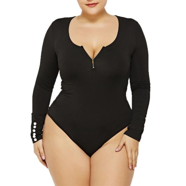 fashion 1 piece set women plus size fat femme biker shorts round neck long sleeve zipper body sculpting solid jumpsuit, Black;white 
fashion 1 piece set women plus size fat femme biker shorts round neck long sleeve zipper body sculpting solid jumpsuit, Black;white