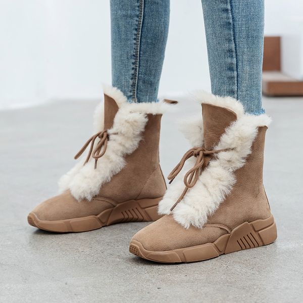 women's genuine suede leather wool winter cold weather snow boots lace-up platform flats casual short ankle boots comfort shoes, Black
women's genuine suede leather wool winter cold weather snow boots lace-up platform flats casual short ankle boots comfort shoes, Black