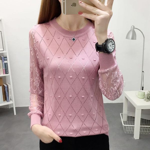 women's sweaters lace hollow out women solid knitting female thin pullovers o-neck long sleeve fashion sloose autumn 2021, White;black
women's sweaters lace hollow out women solid knitting female thin pullovers o-neck long sleeve fashion sloose autumn 2021, White;black