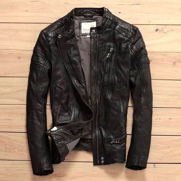 korean fahsion slim fit genuine stand collar diagonal zipper brand motorcycle jacket for men leather clothing, Black
korean fahsion slim fit genuine stand collar diagonal zipper brand motorcycle jacket for men leather clothing, Black