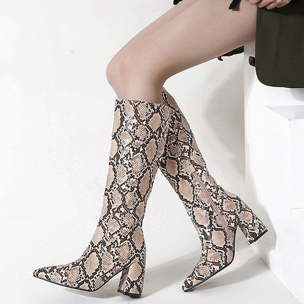 boots fashion snake print women knee high heel ladies riding winter shoes pointed toe block heels female, Black
boots fashion snake print women knee high heel ladies riding winter shoes pointed toe block heels female, Black