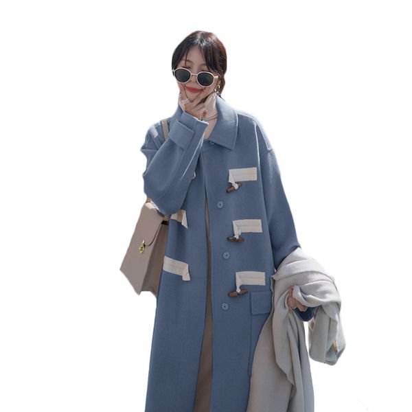 women's wool & blends winter x-long coat women autumn warm woolen ladies horn buckle jacket temperament slim overcoat, Black
women's wool & blends winter x-long coat women autumn warm woolen ladies horn buckle jacket temperament slim overcoat, Black