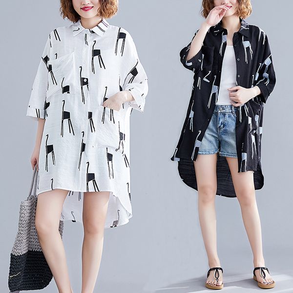 coigarsam casual print shirt womens summer short sleeve loose animal turn-down collar women shirts white black 6079
coigarsam casual print shirt womens summer short sleeve loose animal turn-down collar women shirts white black 6079