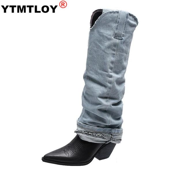 уникального плиссе джинсового runway boots женщины сексуального точка toe площадь каблук из натуральной кожи швейного knight boots женщина р, Black 
уникального плиссе джинсового runway boots женщины сексуального точка toe площадь каблук из натуральной кожи швейного knight boots женщина р, Black