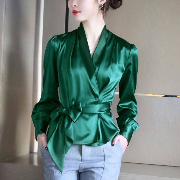 women's blouses & shirts herstory 2021 spring casual women blouse femme elegant solid slim lady lace up clothes satin silk blusa, White
women's blouses & shirts herstory 2021 spring casual women blouse femme elegant solid slim lady lace up clothes satin silk blusa, White