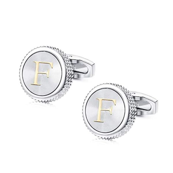 

High Quality Round Letter Cufflinks Men's Shirt Suit Cuff links Simple Wedding Cuff Buttons Business Initials French Cufflink