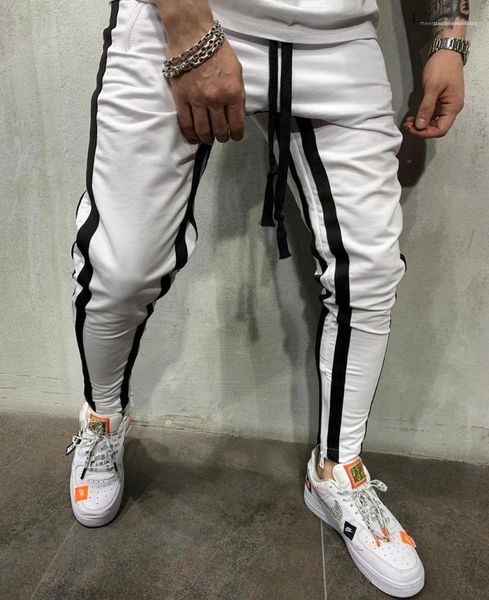 fall designer sports jogger pants striped male casual pencil pants sweatpants trousers men, Black