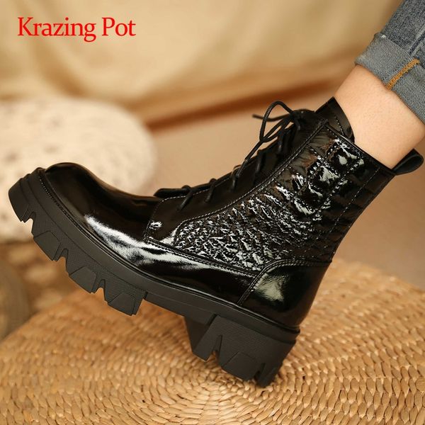 krazing pot motorcycle boots natural leather gingham round toe thick high heel lace up coolest young lady maiden ankle boots l38, Black
krazing pot motorcycle boots natural leather gingham round toe thick high heel lace up coolest young lady maiden ankle boots l38, Black