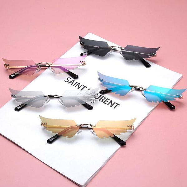 wing sunglasses women vintage brand new 2020 pink mirror shades small frame rimless cat eye sun glasses ladies, White;black
wing sunglasses women vintage brand new 2020 pink mirror shades small frame rimless cat eye sun glasses ladies, White;black