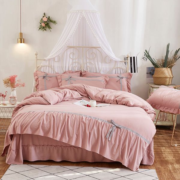 korean style pink gray purple blue washed cotton girls bedding set bowknot duvet cover ruffle bed sheet bed linen pillowcases
korean style pink gray purple blue washed cotton girls bedding set bowknot duvet cover ruffle bed sheet bed linen pillowcases